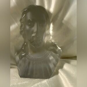 Vintage Viking Glass Jesus Statue Decor Frosted Glass 5" W x 6.5" H Bust
